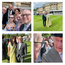 A collage of different people at Buckingham Palace