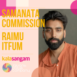 A photo that reads 'Samanata Commission, Raimu Itfum, Kala Sangam and Jaivant Patel Company and a picture of a man wearing an orange shirt